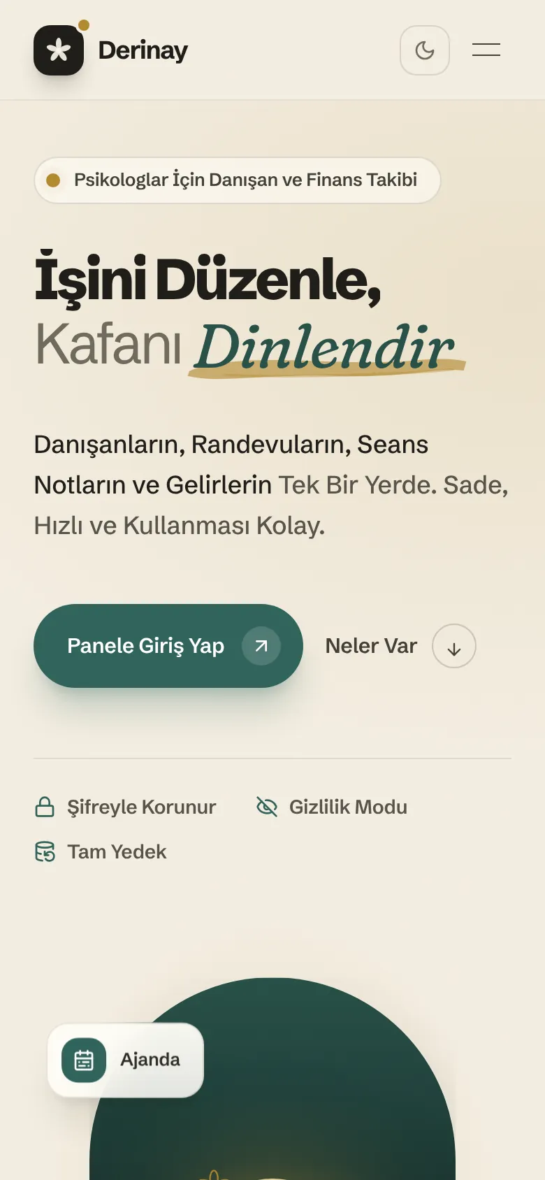 Derinay telefon ekranı
