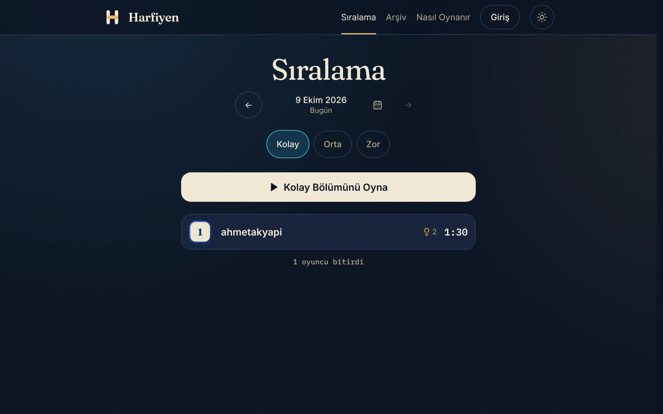 Harfiyen arayüzünden ikinci görünüm