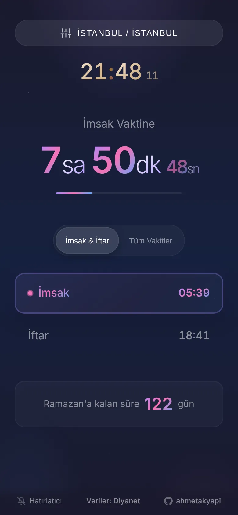 Ramazan Vakitleri telefonda